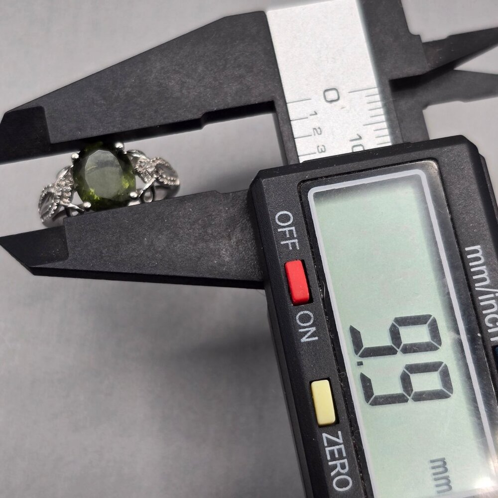 Sterling Silver Moldavite Statement Ring Size 5 Cathedral Setting Signed KYJ - Picture 12 of 15